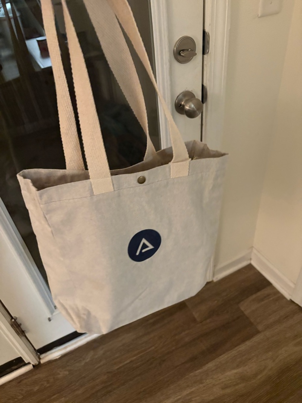 Neutral Canvas Tote Bag with Navy Logo